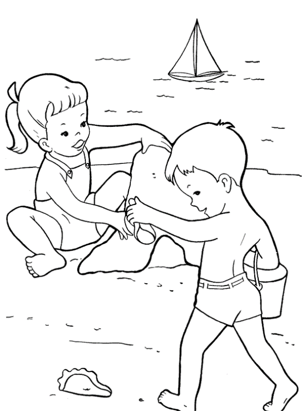 Vara copii pe plaja la mare imagini si planse de colorat